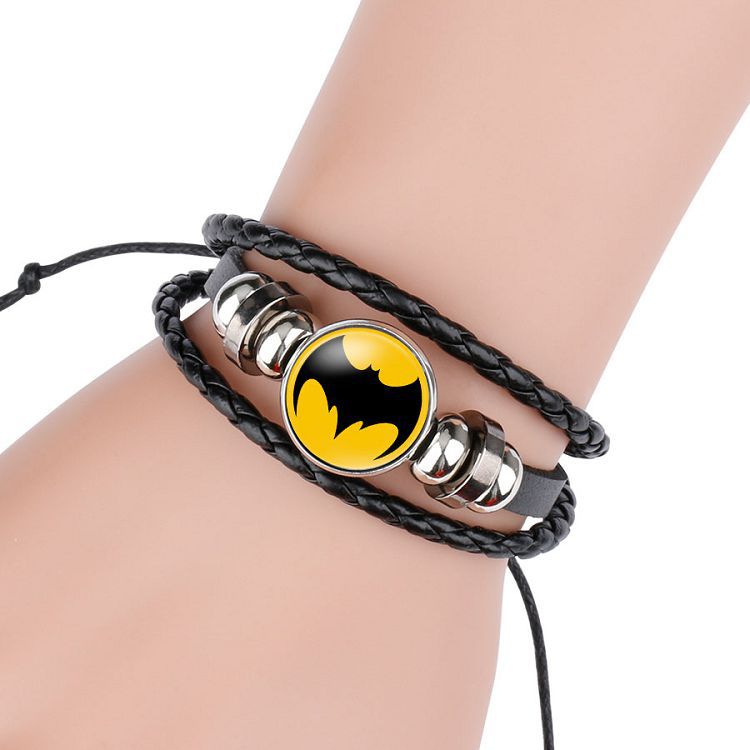 Marvel Superhero Badge Captain America Superman Spider-Man Flash Hulk Gem Cattle Leather Bracelet