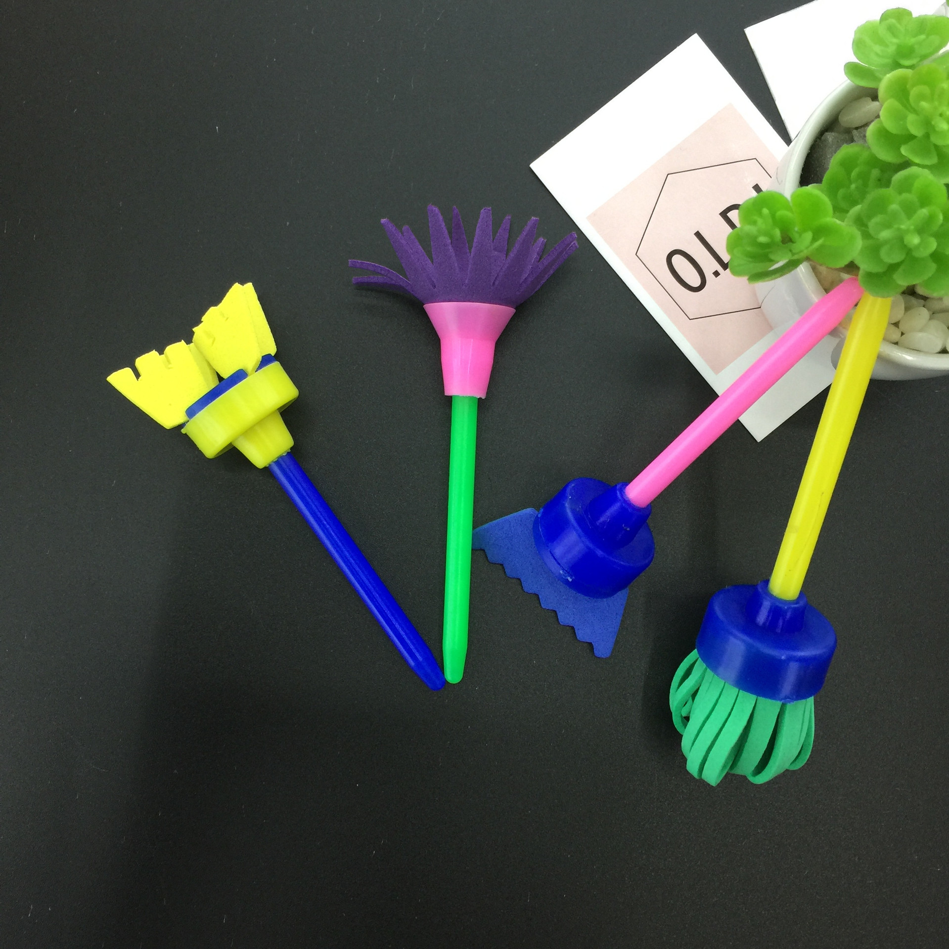 跨境儿童绘画海绵刷创意涂鸦益智早教diy手工美术4件套工具