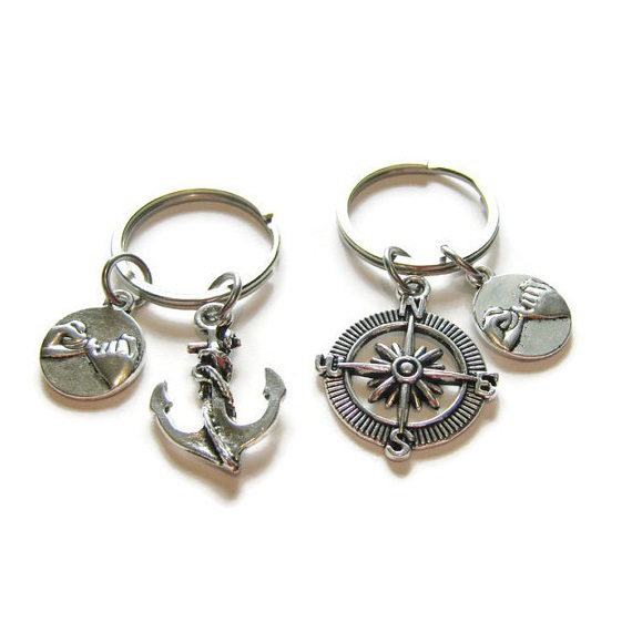 欧美外贸爆款饰品 复古船锚 指南针 no matter where 礼物 钥匙扣