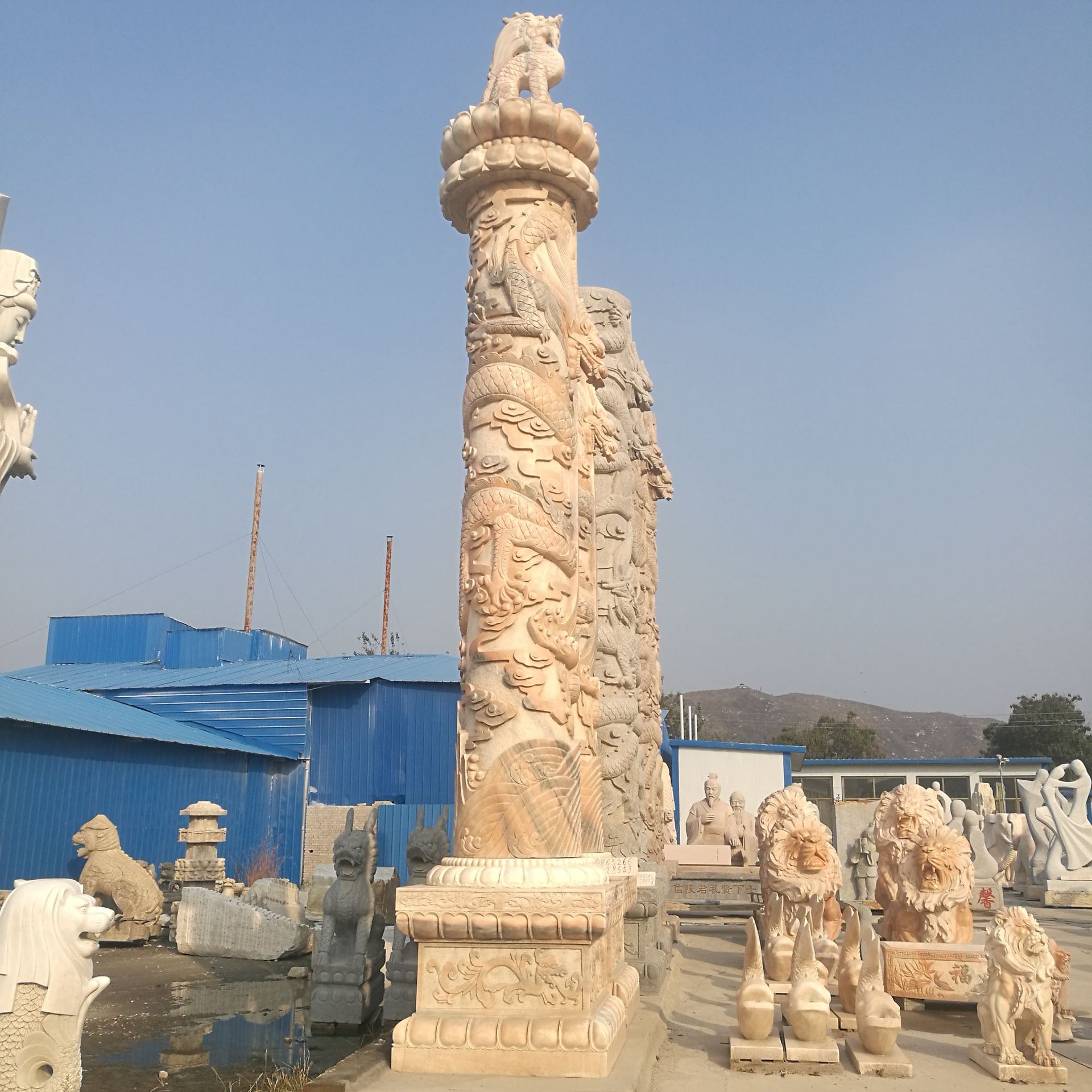 大理石石雕盘龙柱花岗岩图腾柱广场景观华表柱子祠堂龙柱子雕刻