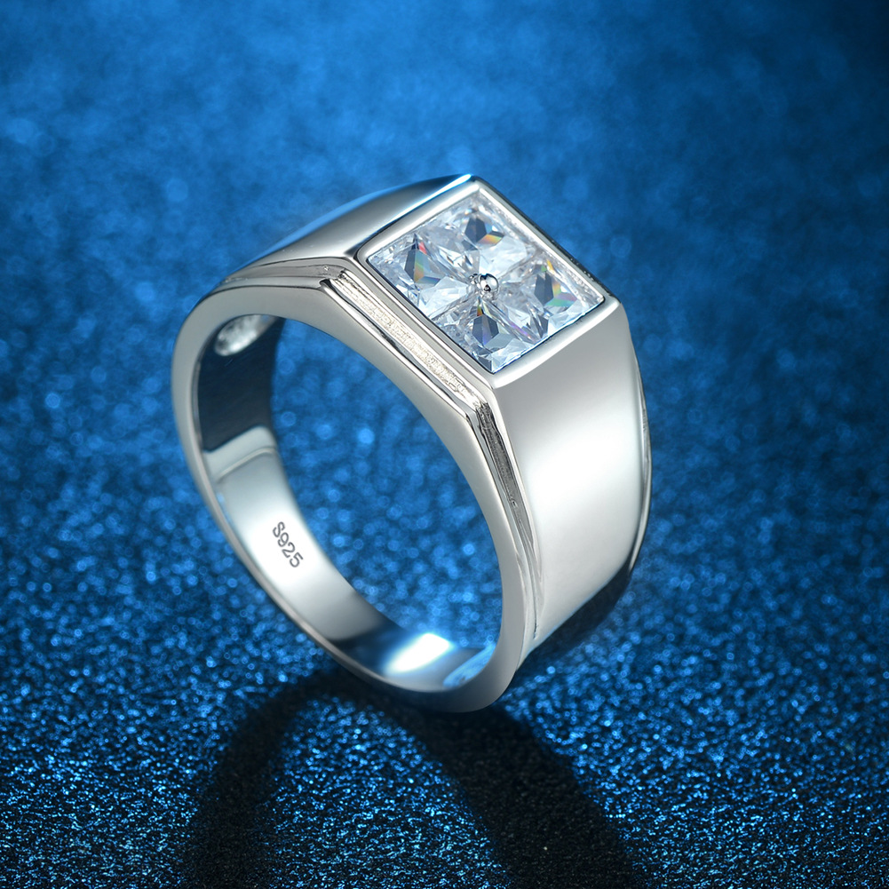 s925纯银戒指简约方型男士钻戒锆石银手饰父亲节新款上市礼品热卖