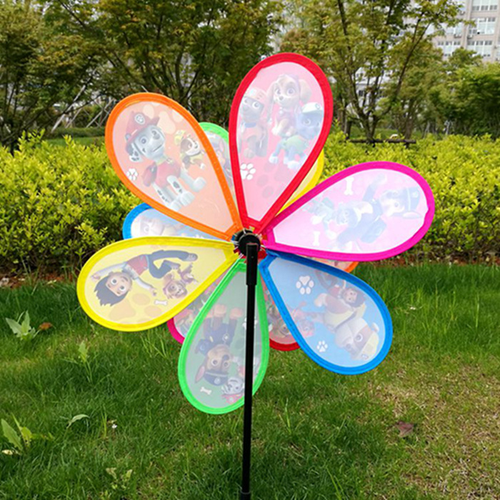 热卖卡通图案塑料双层大风车批发 儿童玩具七彩风车户外园林装饰