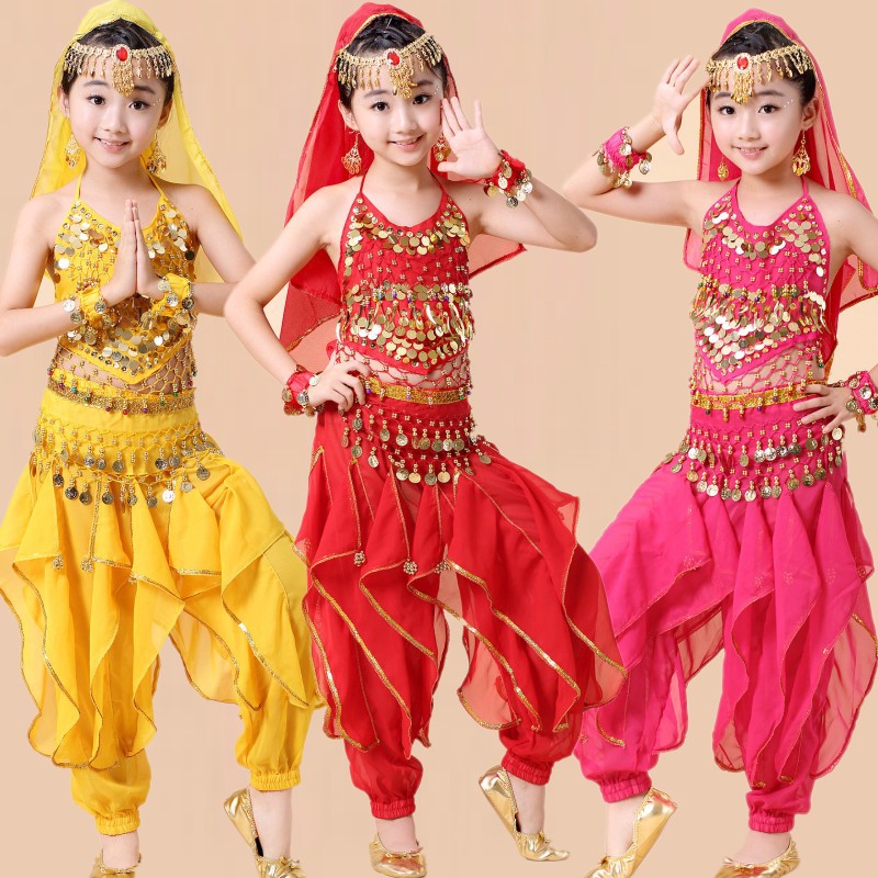 儿童演出服女童印度舞肚皮舞表演服新疆舞幼儿民族舞蹈练习服套装