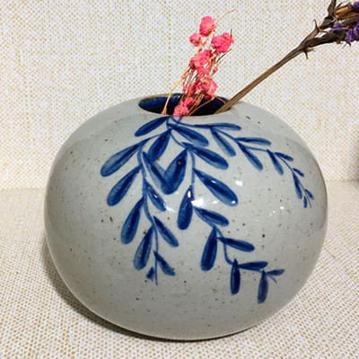 景德镇陶瓷 家居装饰手绘青花花瓶客厅摆件水培复古干花花插花瓶