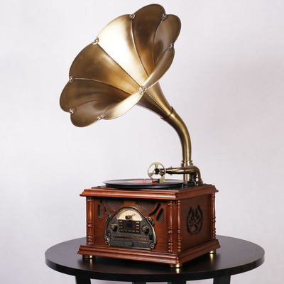 现货实木留声机复古黑胶唱片机lp 电唱机全新cd蓝牙音响低音炮