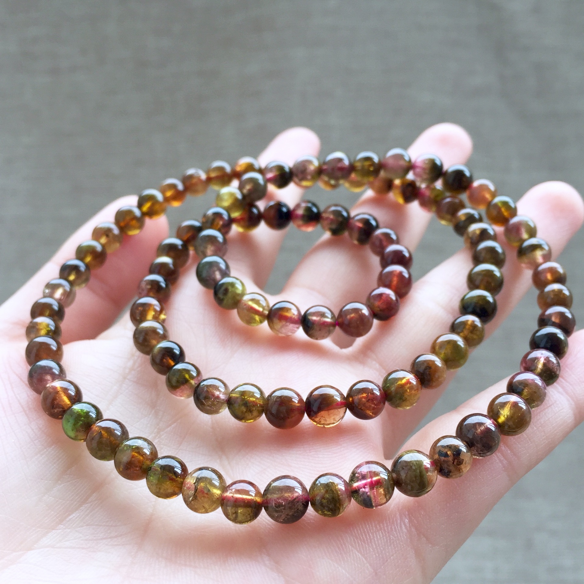 天然西瓜碧玺佛珠手链三圈天然碧玺彩色水晶手串女式一件
