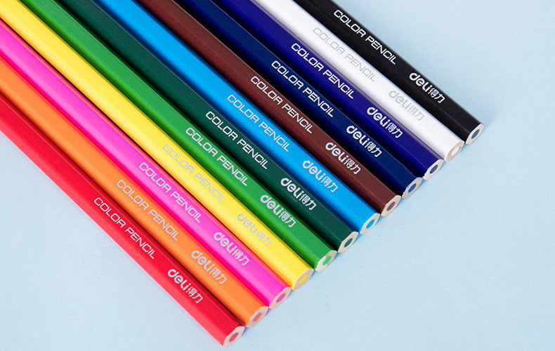 得力7012可爱彩色铅笔12色一桶小学生美术绘图画画艺术写生彩铅