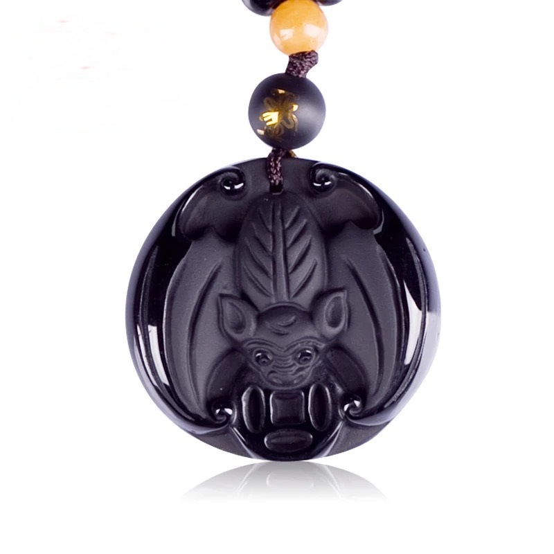 黑曜石蝠倒财到吊坠 福在眼前蝙蝠水晶项链 魔法灵蝠水晶饰品