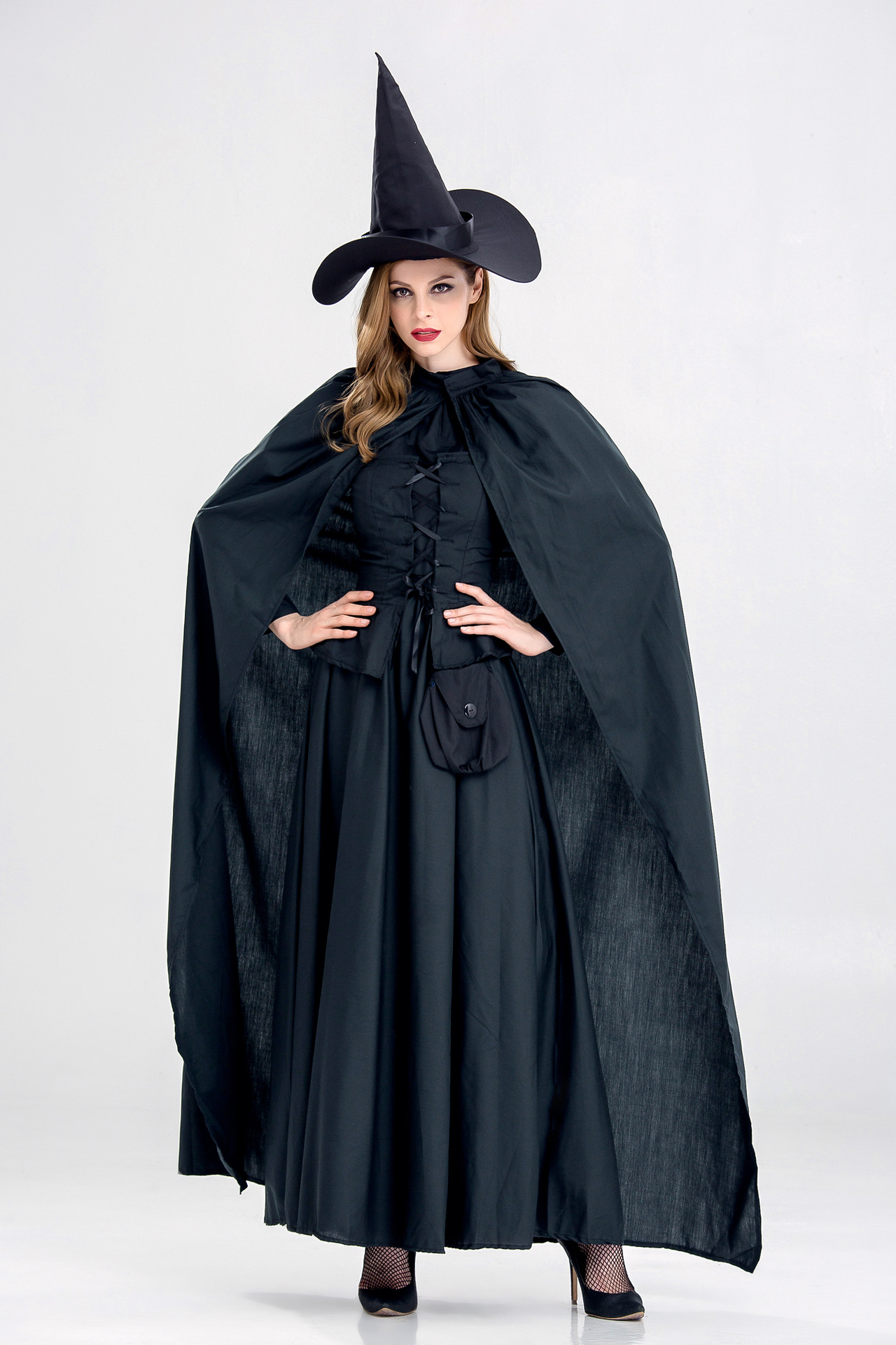 2017年万圣节新款霍格沃茨魔法学校教授巫师巫婆服装黑色女巫装