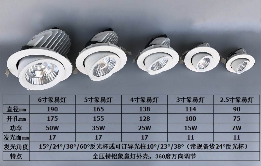厂家直销万向6寸led象鼻灯 50w/cob象鼻灯外壳 175开孔厂家直销