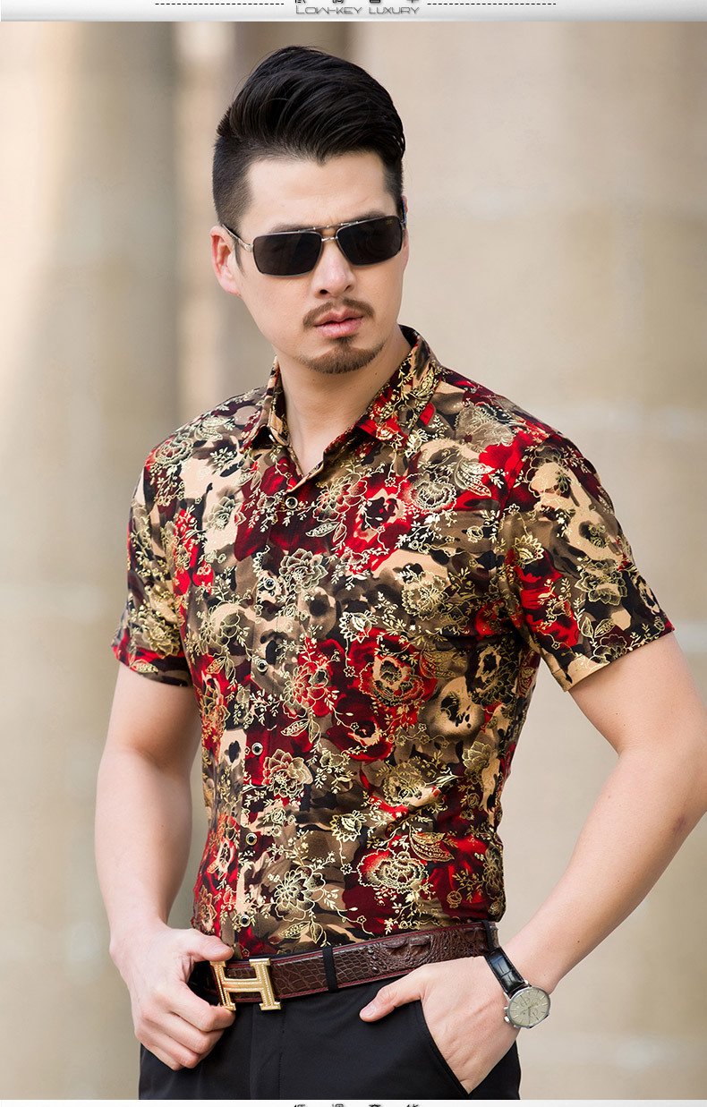 2019夏季新款男装 短袖男式衬衫碎花翻领中年男士衬衫 服装批发