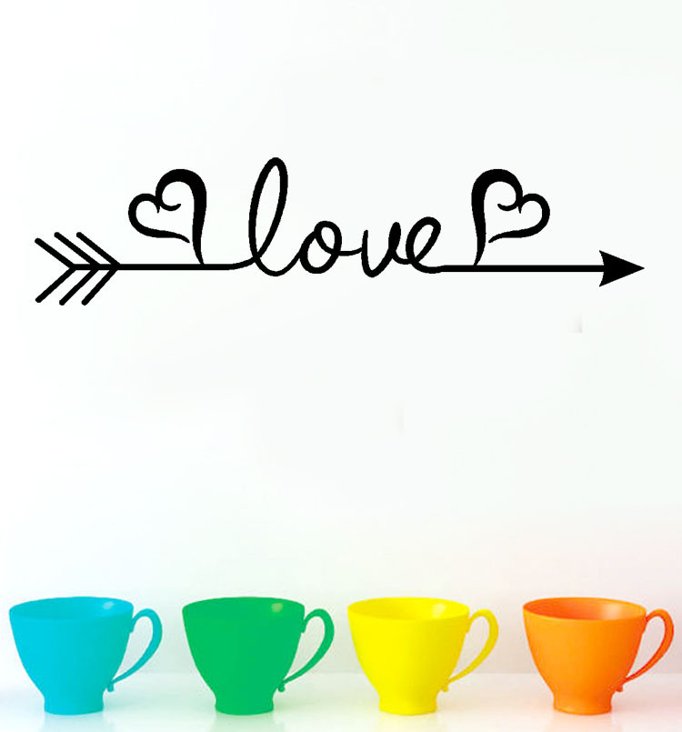 外贸love箭头加爱心 英文箴言一代雕刻墙贴纸 批发像素墙贴