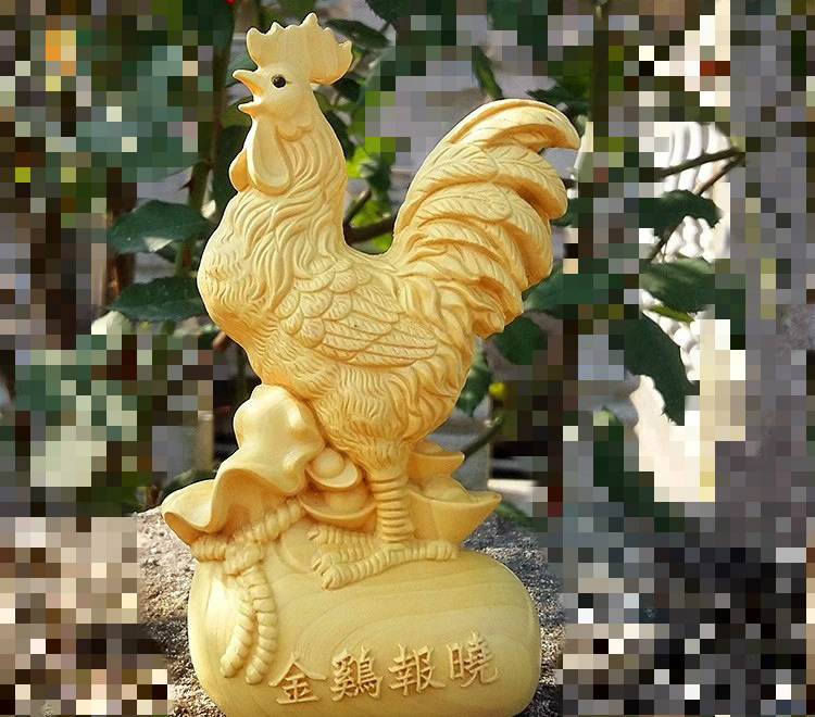 黄杨木雕实木质金鸡报晓招财金元宝钱袋子雄鸡公鸡**摆件手把.