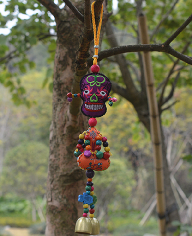 云南民族风东巴工艺品 复古鬼脸图腾风铃挂件 家居汽车挂饰品