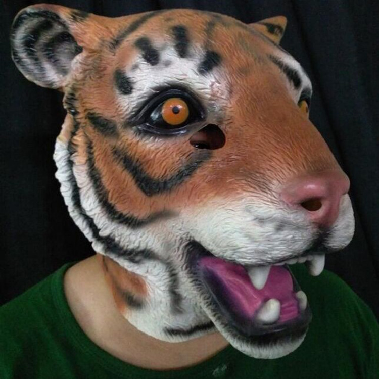 乳胶恐怖老虎头面具万圣节狂欢节舞台表演派对动物虎王头套新mask