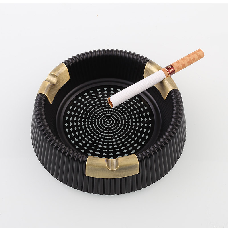 古典黑色方格圆形烟灰缸 时尚复古男士烟缸 非凡热卖烟盅现货批发