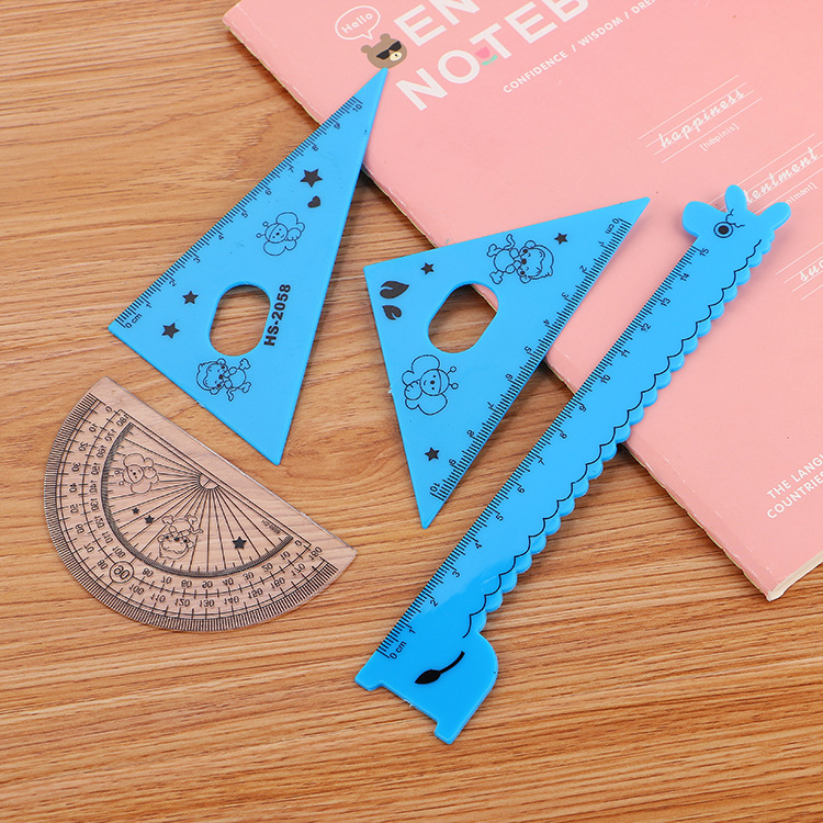 Creative Cartoon Ruler Sets Ruler Learning Stationery Prizes Student Four-Piece Set Giraffe Drawing Ruler Factory Wholesale