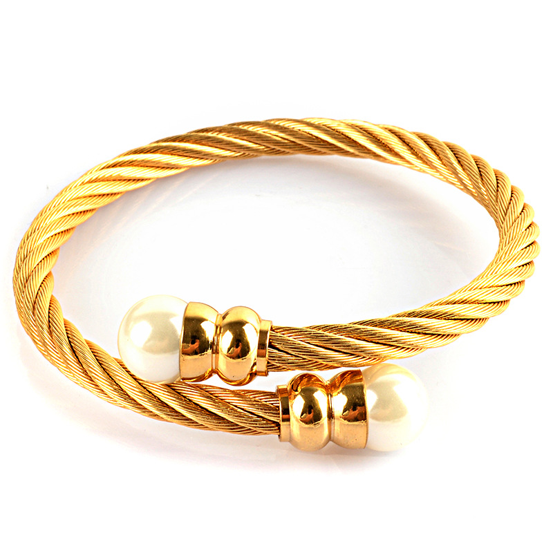 新品外贸跨境饰品一件代发 女士中性钢丝手镯 金色钛钢手环