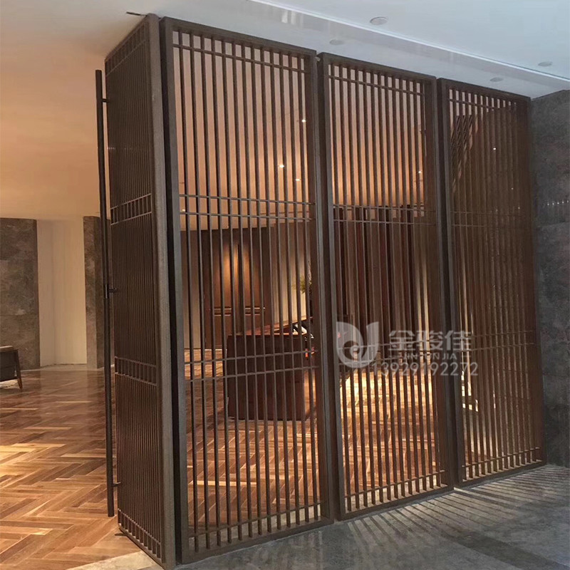 不锈钢屏风 中式简约金属格栅背景墙隔断镂空艺术花格生产厂家