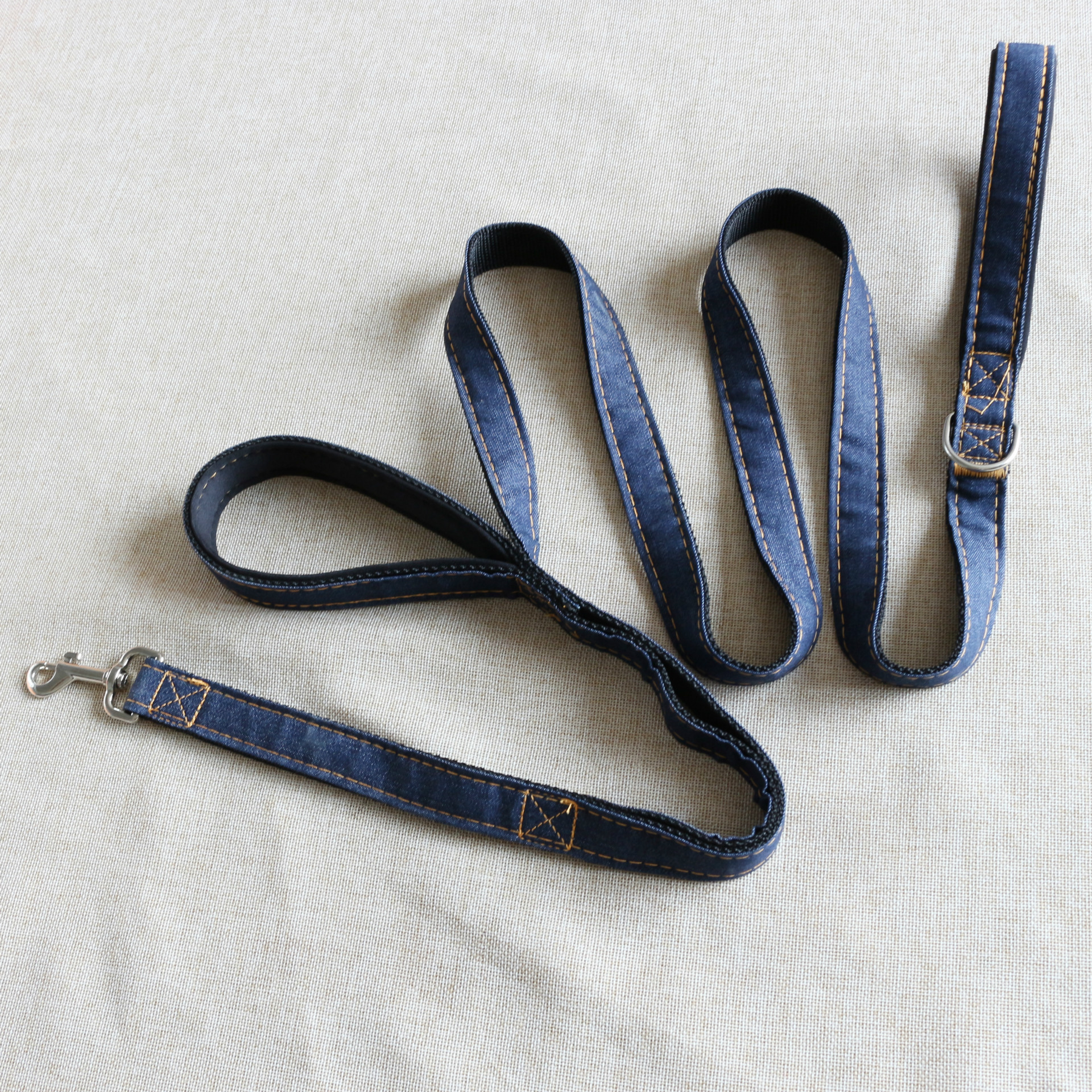 多功能宠物牵引绳尼龙牛仔拉手可调节护手双把宠物牵引绳厂家直销