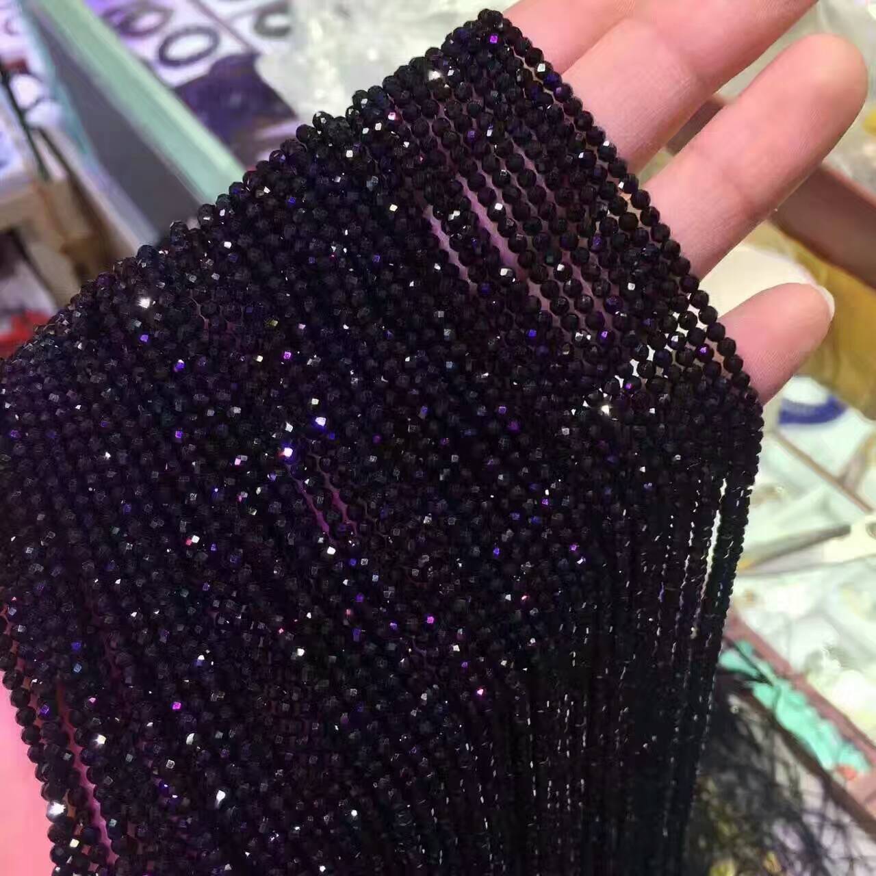 天然水晶 黑尖晶石刻面半成品 尖晶石足球面圆珠 diy饰品配件