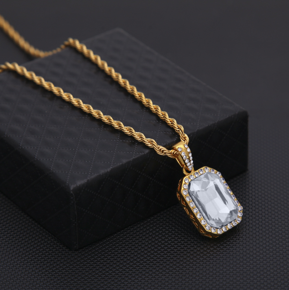 Foreign Trade European Hip Hop Mini Diamond Gem Pendant Men's Necklace All-Match Gold Alloy Necklace Cross-Border Sold Jewelry