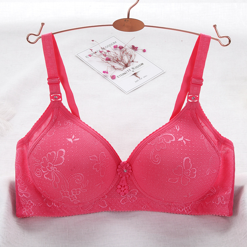 花朵装饰中老年款无钢圈文胸 棉质聚拢调整妈妈款女士内衣