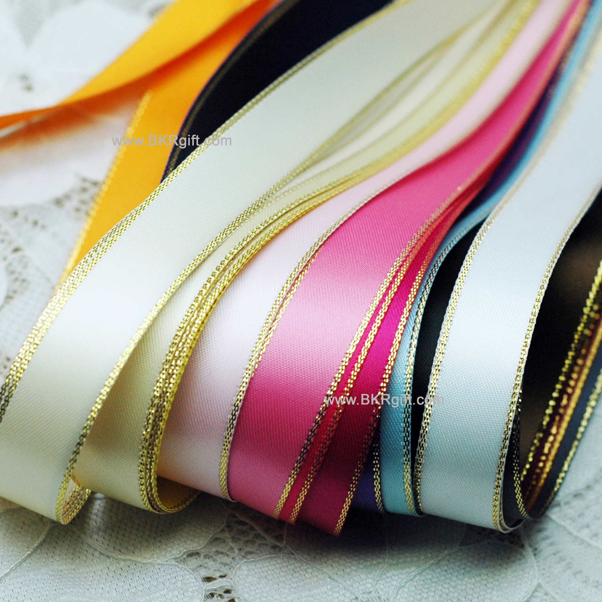 现货 批发纯色金边丝带缎带绸带辅料饰品diy配件 9mm 000-370