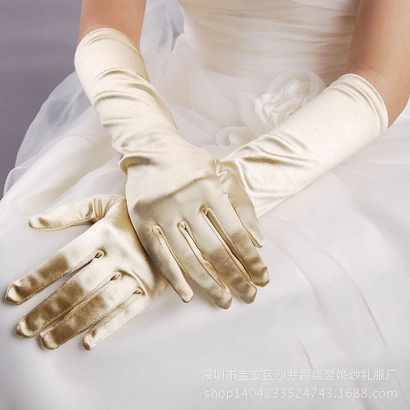 Stretch Satin Finger Light Plate Gloves S38 Multi-Color Five Finger Bridal Wedding Dress Dress Gloves Performance Etiquette Gloves