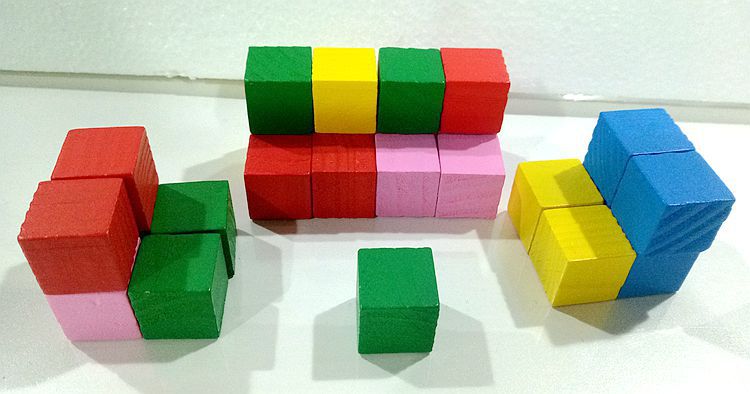木制正方形彩色积木小学数学教具正方体方块幼儿早教立方体2cm