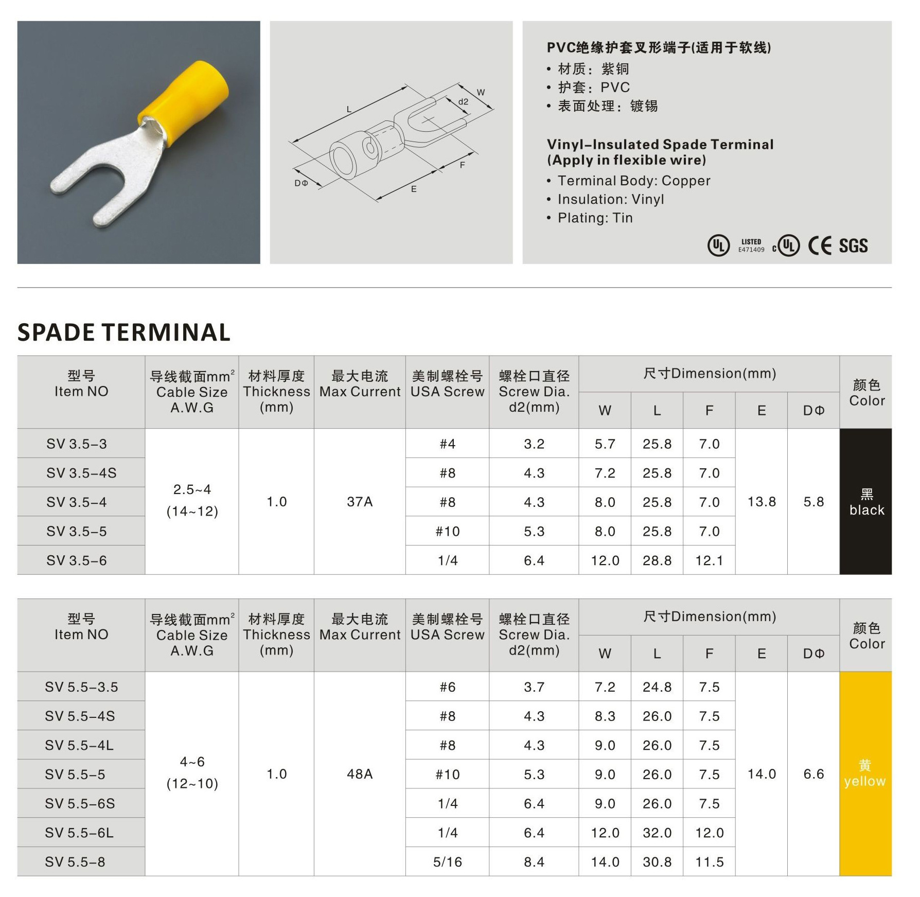 5-5pvc y型u型接线端子铜鼻子端头