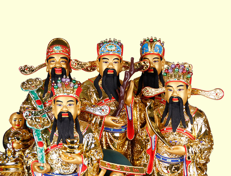 富臣佛道教圣像 五路财神爷鎏金摆件 招财聚宝文财神树脂工艺品