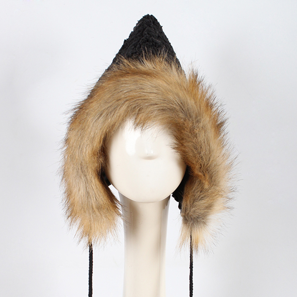 cjp0139皮草毛毛尖角帽女巫帽儿童个性可爱帽子新款节日装扮