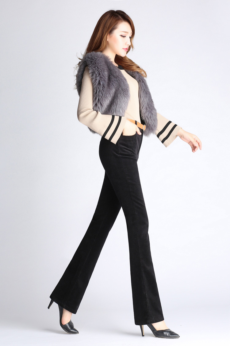 2022秋冬新款条绒女裤中高腰加厚灯芯绒微喇叭裤大码女士休闲长裤