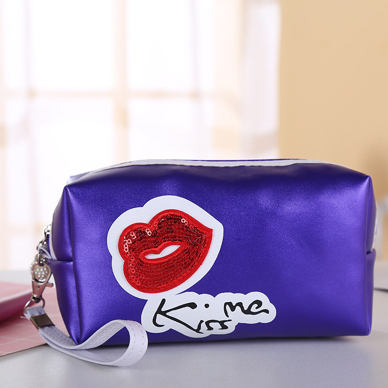 New European and American Style Women's Cosmetic Bag Pu Polyester Wash Bag Portable Cosmetics Storage Bag
