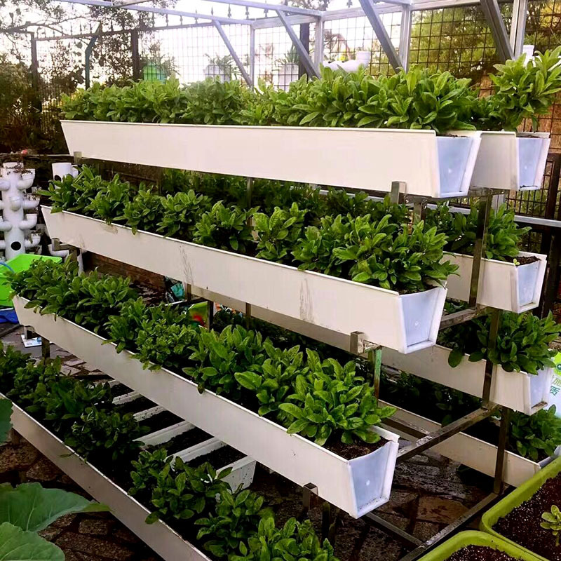 底部自带五条排水楞的梯形白色草莓立体种植槽