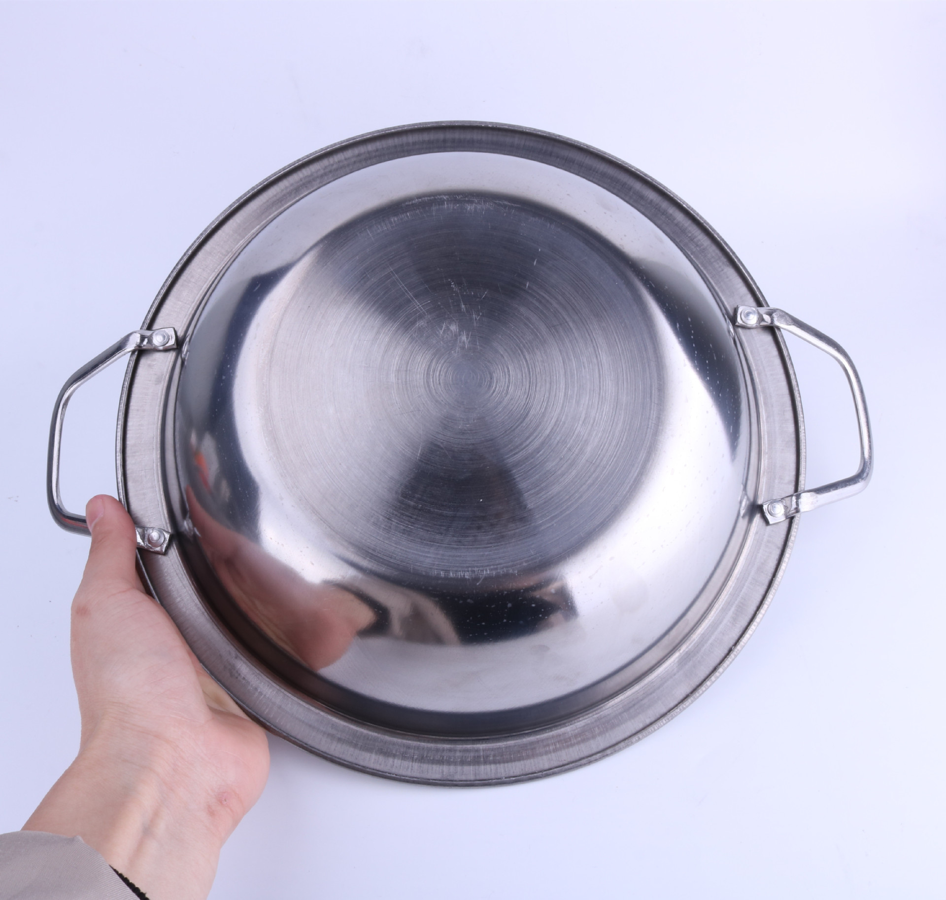 不锈钢宽边锅 特厚双耳锅酒店餐厅酒吧鼎 加厚打钉宽边锅锅仔现货