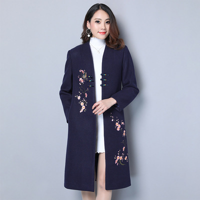 绣花羊毛呢大衣女中长款立领民族风外套婚宴礼服_时尚套装_女装馆