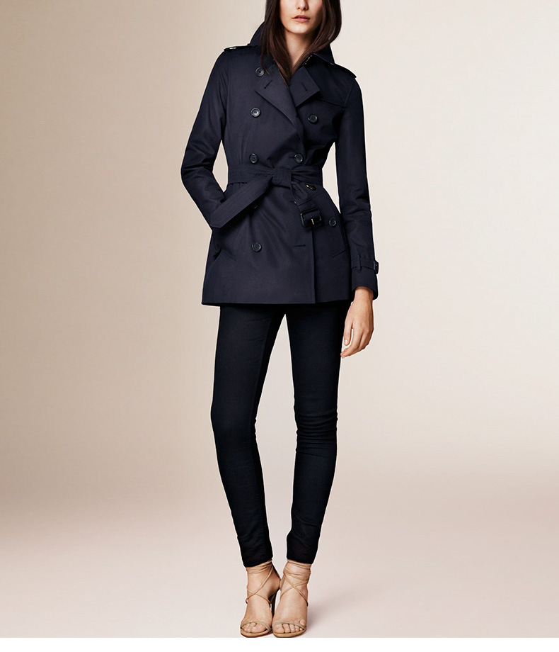 欧洲站秋冬新款双排扣防水短风衣女修身英伦显瘦外套大衣女213006