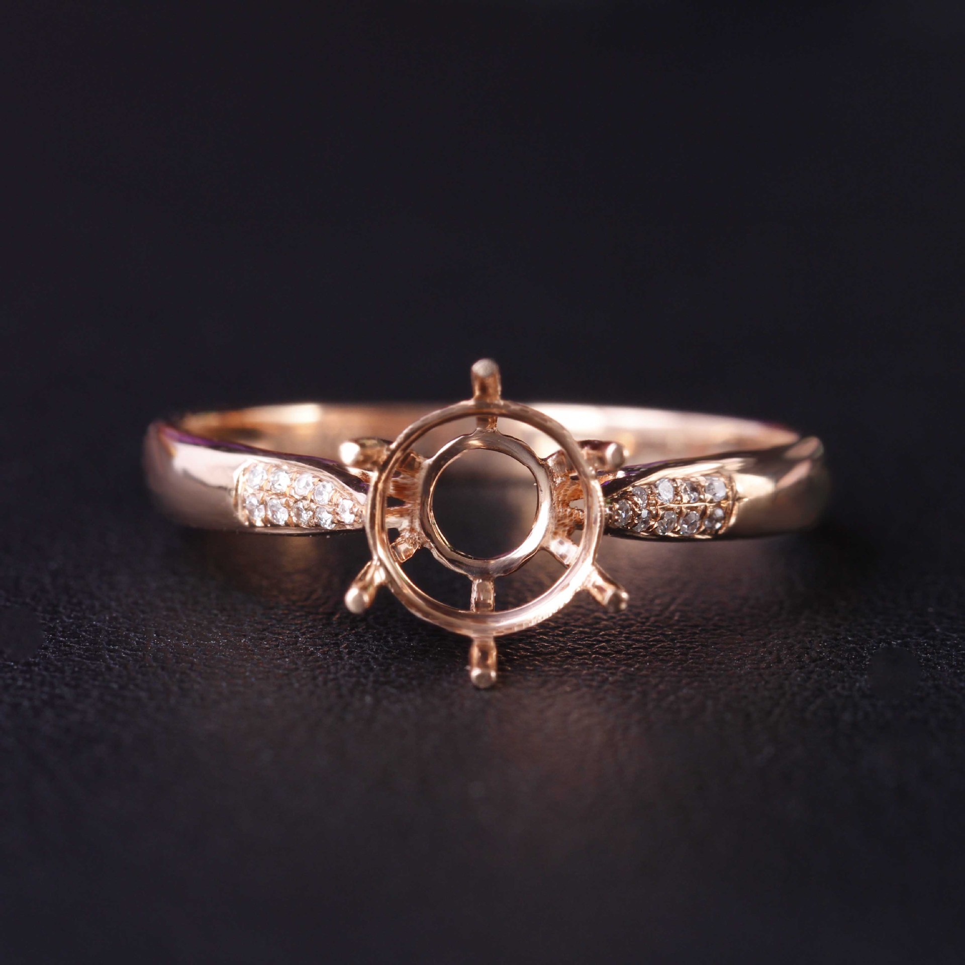 18k金彩宝戒指空托女款戒托圆形5mm-8mm 高端私人订制 现托