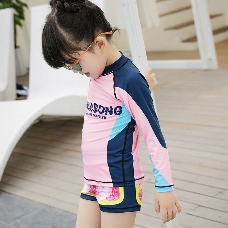 2017新款儿童分体水母衣服速干长袖儿童游泳衣 女童防晒泳衣