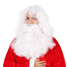 白色长卷发圣诞老人同款节日假发 欧美圣诞老人大胡子假发批发
