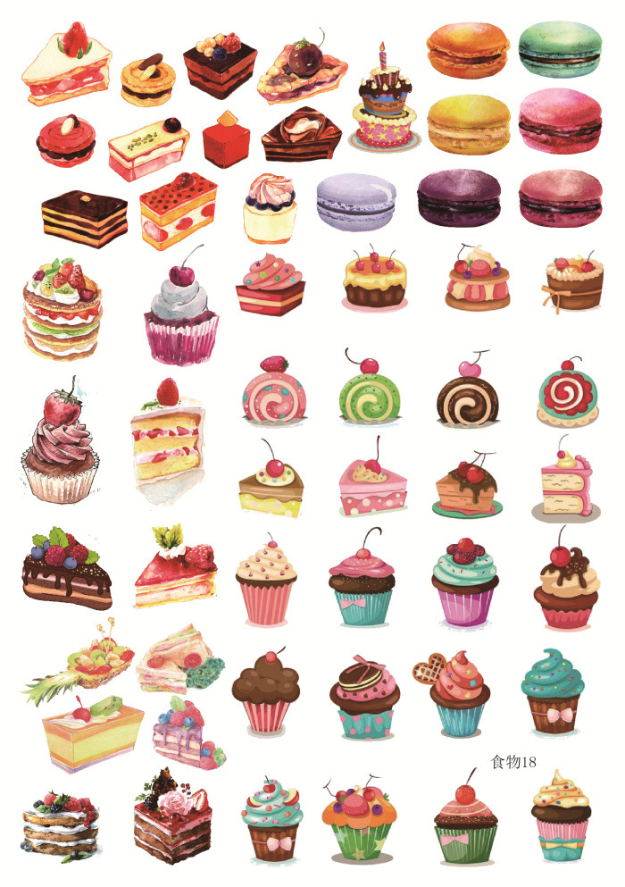 手帐贴纸 a5 相册装饰 手绘食物 笔记本日记本不干胶自粘背胶贴纸