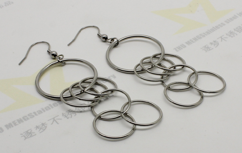 批发2017新款不锈钢七连环线圈流苏耳环网络热卖鱼钩耳钉厂价直销