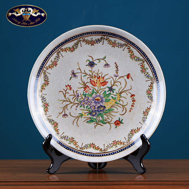 创意田园彩绘陶瓷挂盘家居装饰盘 书房客厅酒柜软装挂盘厂家直供