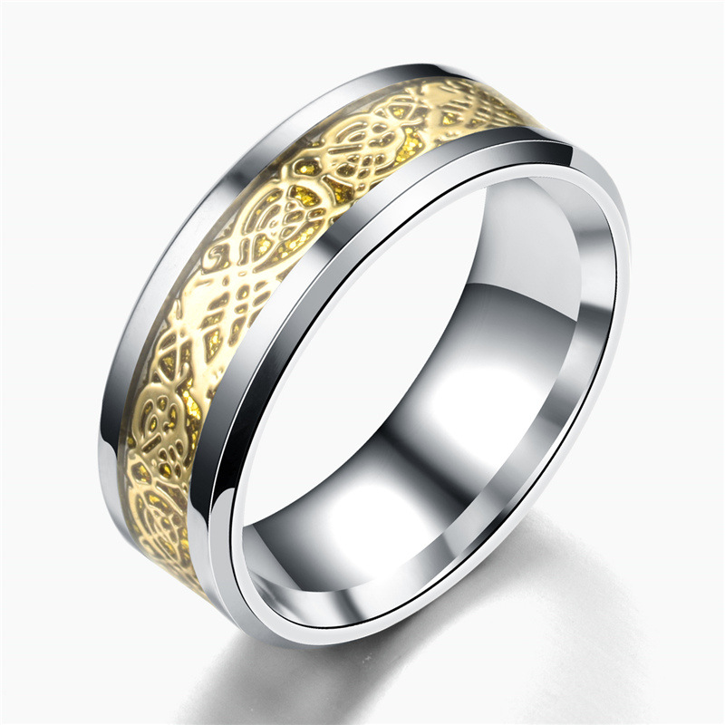 Daihao Spot Cross-Border Jewelry Stainless Steel Dragon Pattern Ring European and American Fashion Men's Ring Wholesale Epoxy Ring