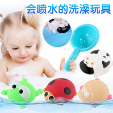 宝宝戏水洗澡捏叫软胶卡通小动物玩具 婴幼儿搪胶玩具批发 配勺子