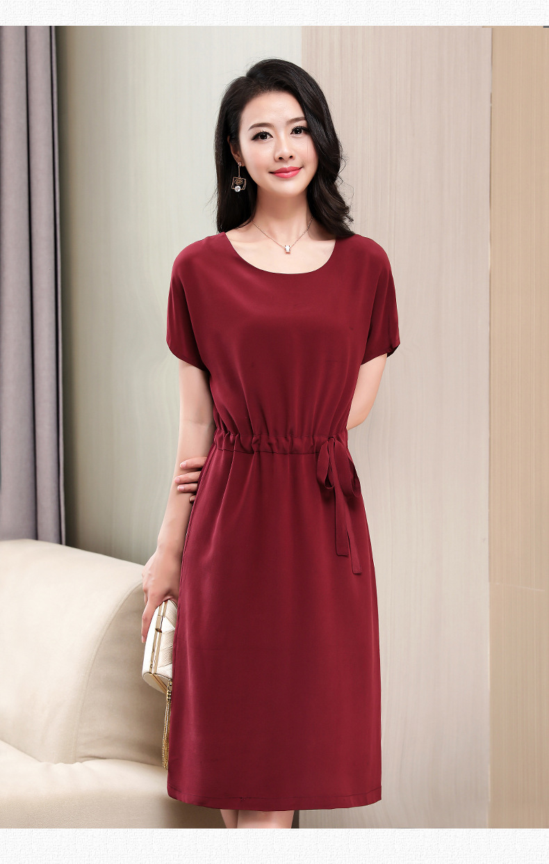 真丝连衣裙夏季中年重磅大码品牌女装中长款中老年桑蚕丝裙子长裙as