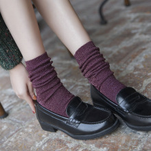 秋冬新款女士长筒金丝竖条堆堆袜 时尚棉女袜 纯色复古潮袜子