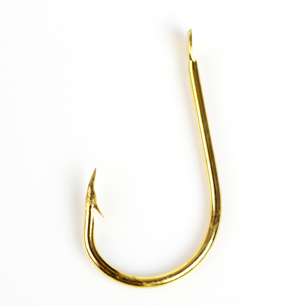 fish king 1#-10#金色打扁千又钩套装 高碳钢带倒刺鱼钩厂家直销